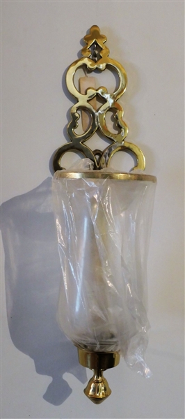Pair of Brand New Lacquered Brass Wall Candle Sconces with Glass Shades - Only 1 Pictured Other Factory Wrapped in Plastic