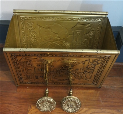 Pair of Brass Curtin Tie Backs and Embossed Brass Holder - Measuring 12 Tall