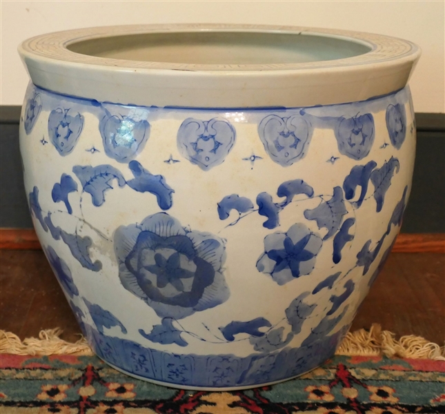 Large Blue and White Planter - Measuring 11" tall 13" Across