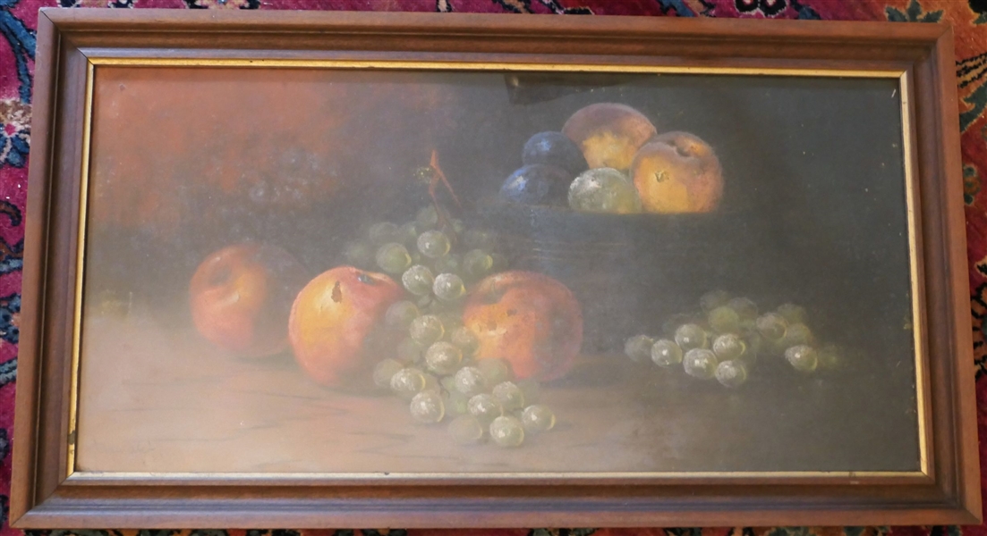 Artist Signed Chandler Fruit Still Life Chalk - Framed in Walnut Shadow Box Frame - Frame Measures 14 3/4" by 26 1/2" 
