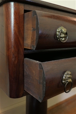 1850's Mahogany Claw Foot 2 Drawer Stand - Lion's Head Pulls - Measures 28 Tall 17 1/2 Tall by 15 1/2 