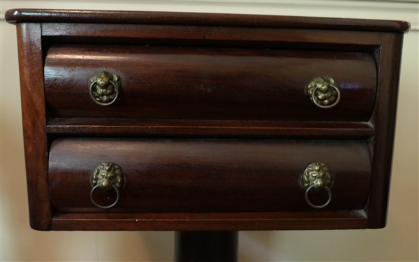 1850's Mahogany Claw Foot 2 Drawer Stand - Lion's Head Pulls - Measures 28 Tall 17 1/2 Tall by 15 1/2 