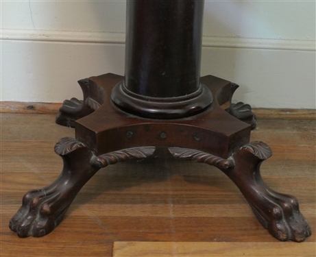 1850's Mahogany Claw Foot 2 Drawer Stand - Lion's Head Pulls - Measures 28 Tall 17 1/2 Tall by 15 1/2 