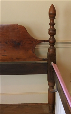 Antique Full Sized Wood Poster Bed - Turned Posts - Wood Rails - Bolted Construction  