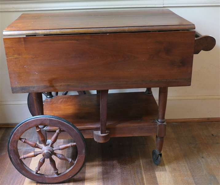 Walnut Tea Cart with Drawer - Measures 26 1/2" Tall 30" by 16" 