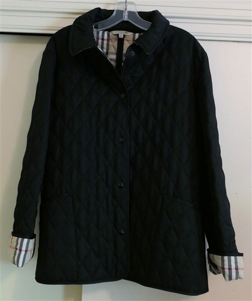Burberry Black Jacket with  Plaid Lining and Cuffs - Size XL 