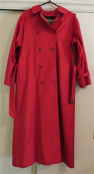Red Burberry Womens Belted Trench Coat - Plaid Lining  - Size 10 XX-Long 