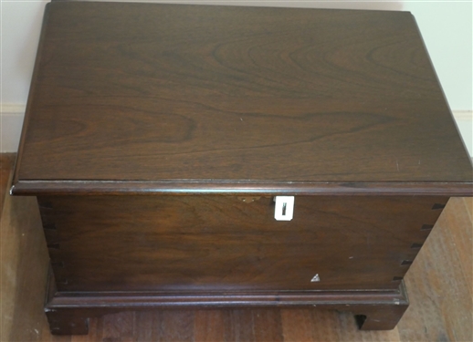 Mahogany Dovetailed Case Rolling Storage Box - Rolls Easily - Has Removable Rails To Be Used For File Cabinet- Has A Metal Hasp Added - Box Measures - 18 1/2 tall 26 by 16 - Some Scuffs to Front...