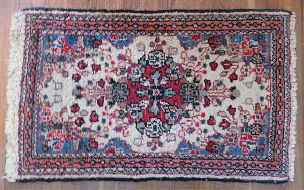 Handwoven Wool Prayer Rug - with Medallion in Center - Measures 33 by 21 