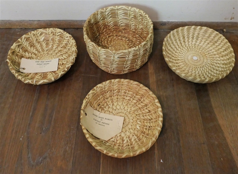 4 - Hand Made Baskets by Papago Indians of Arizona - Made From The Yucca Plant - Largest Measures 4" Tall 7" Across