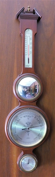 Salem - Made in England Barometer with Round Bowed Mirror in Center - Thermometer and Relative Humidity - Measures 28" Long