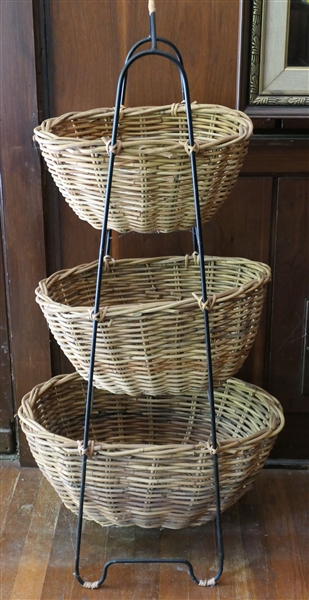 Metal 3 Tier Stand with Attached Wicker Baskets - Measures 42" Tall 