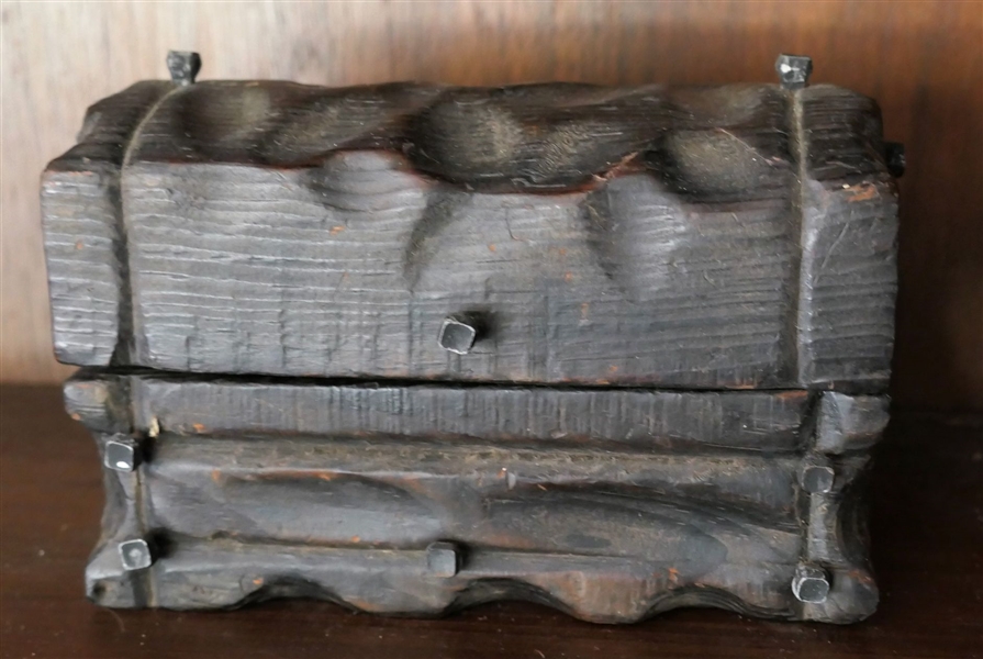 Wood Treasure Chest with Metal Hinges and Details - Measures 3 3/4" Tall 6 1/2" by 3" 