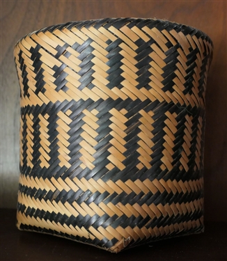 Cherokee Rivercane Handwoven Indian Basket - Measures 6 tall 5 1/2 Across