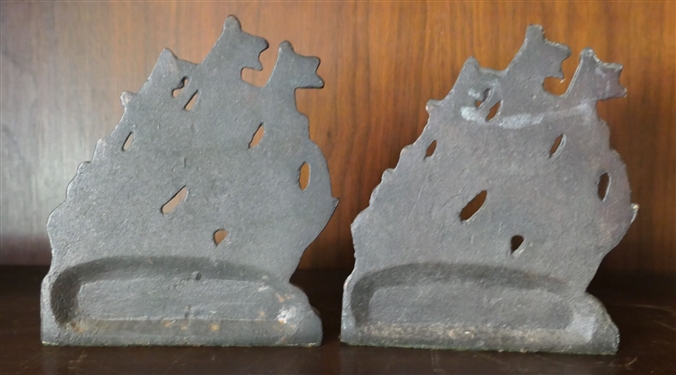 Pair of Metal Sailing Ship Bookends - Measuring 6 Tall 