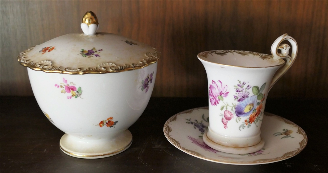 Meissen Cup and Saucer Set and Lidded Bowl - Bowl Measures 4 1/2" Tall 