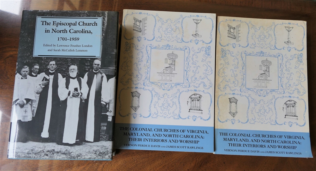 "The Episcopal Church in North Carolina 1701-1959" Hardcover Book With Dust Jacket and "The Colonial Churches of Virginia, Maryland, and North Carolina: Their Interiors and Worship" - 2 Paperbound...