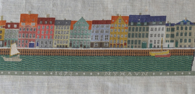 1673 NYHAVN  - Needlework By Rollins - Needle Point on Linen - Very Detailed - Measures 67 by 6 1/2 