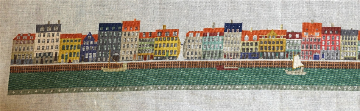 1673 NYHAVN  - Needlework By Rollins - Needle Point on Linen - Very Detailed - Measures 67 by 6 1/2 