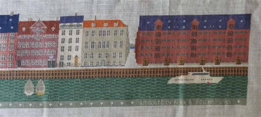 1673 NYHAVN  - Needlework By Rollins - Needle Point on Linen - Very Detailed - Measures 67 by 6 1/2 