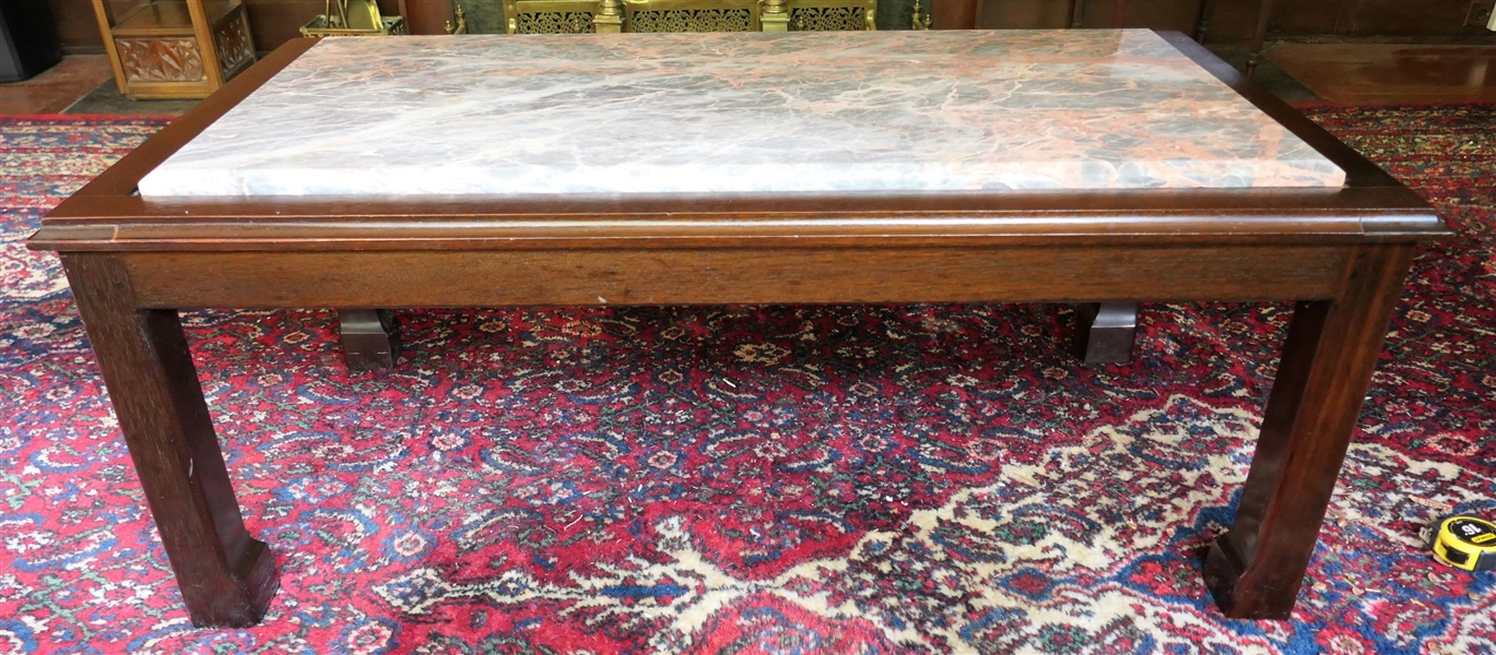 Mahogany Chinese Chippendale Style Coffee Table with Stone Top - Measures 18" tall - 46" by 25" 