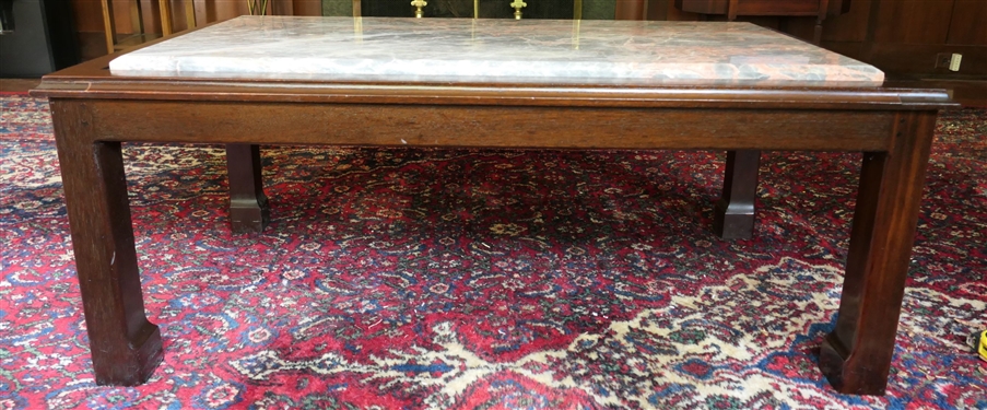 Mahogany Chinese Chippendale Style Coffee Table with Stone Top - Measures 18 tall - 46 by 25 