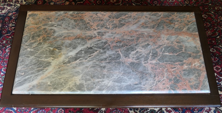 Mahogany Chinese Chippendale Style Coffee Table with Stone Top - Measures 18 tall - 46 by 25 