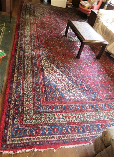 Large Persian / Oriental Hand Made Rug - Red with Blue, Green, and Cream Pattern - Measures 199" by 11