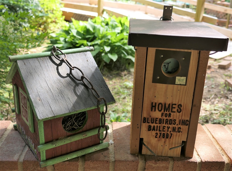 2 Wood Birdhouses  - Hand painted Brick House Style and Homes For Blue Birds - New - House Style Measures 9" tall 8" by 10" 