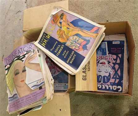2 Boxes of Magazines including 1930's Ladies Home Journals, 1929 Delineator, and Many Many Other Magazine s
