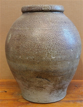 Circa 1800 Ovoid Pottery Crock -Faintly Signed - See Photos - Measures 11 tall - Some Chips around Top Rim 