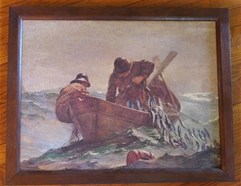 Framed Print on Canvas of Fishermen - Frame Measures 20 1/2 by 26