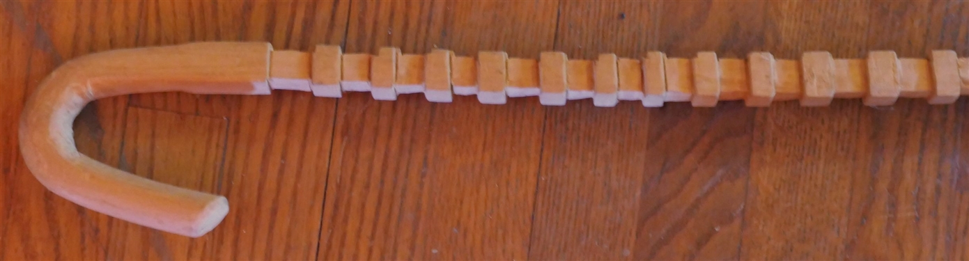 Hand Carved Wood Walking Cane with Block Details - Measures 43 Long