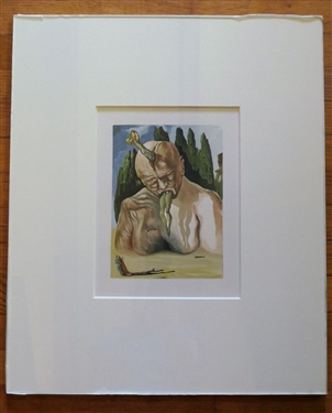 Authentic Unsigned Salvador Dali Wood Block Print From the Divine Comedy Series, 1964 - From Salvador Dali Archives LTD. / NYC - Pencil Signed on COA - Matted - Mat Measures 24 by 20 Art Measures...