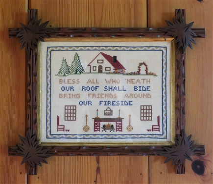 Needlepoint / Cross Stitch Blessing - In Walnut Criss Cross Frame - Frame Measures 11 1/2 by 14 1/2 Not Including Trim 