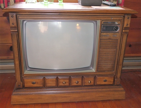 Vintage Magnavox Console Television - Powers On - with - Zenith Color Television Manual - Wood Case Measures 30 Tall 37 by 18 1/2 