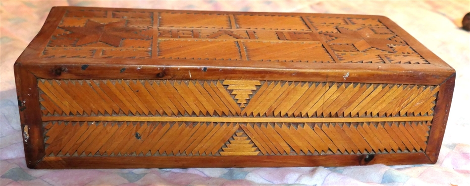 Oliver Hand carved Folk Art Box with Drawer - Box Measures 3 1/2 tall 12 by 6