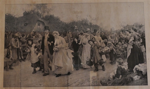 The Village Wedding Antique Print - Framed in Gold Gilt Frame - Some Gilt Loss to Frame and Water Damage to Print - Frame Measures 29 1/2 by 41 1/2