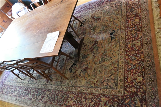 Machine Made Wool Rug - Persian Hunting Scene  - Measures 12'3 by 8'7 - Needs Cleaning 