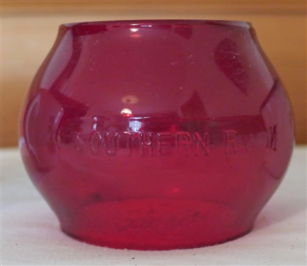 Red Southern Railroad Lantern Globe, N&W Enamel Mug, and Porcelain Moustache Cup with Train - Moustache Cup Measures 3 1/4 Tall 4 Across