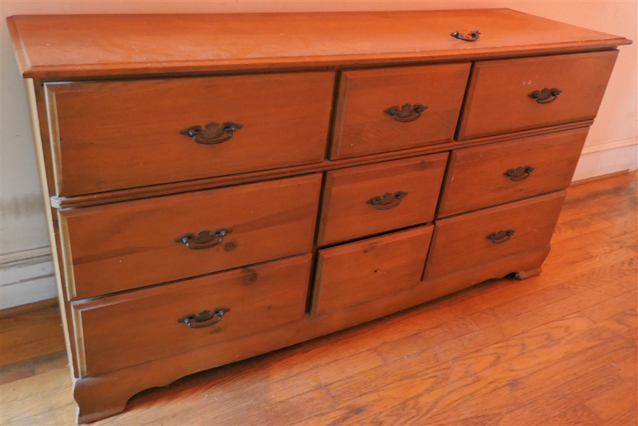 Pine 9 Drawer Dresser - Measuring 30" tall 55 1/2" by 16" - Missing Pull is With Dresser 