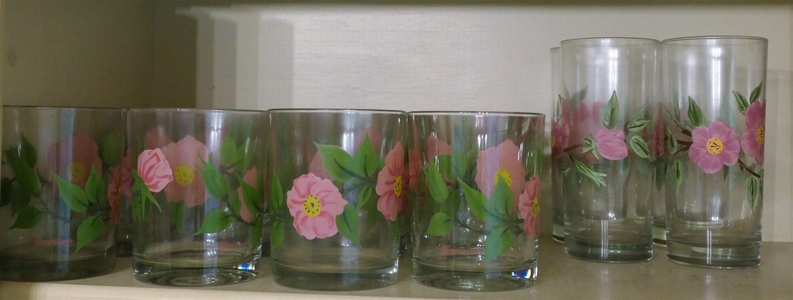12 Franciscan Desert Rose Hi-Ball Glasses and 4 Iced Tea Glasses - Hi- Balls Measure 4 1/4" Tall 