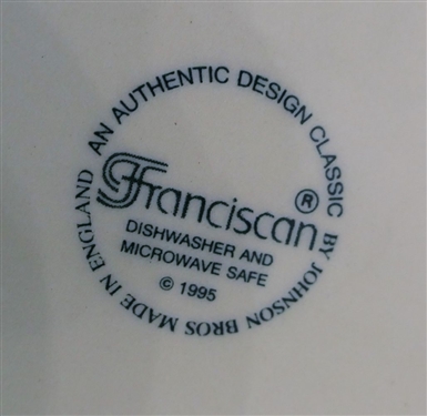 18 Piece Lot of Franciscan Desert Rose including Covered Bowl, Hot Chocolate Mugs, Divided Oval Bowl, Serving Bowl, Oval Dish, Ladle, Bone Dishes, Cream & Sugar - Creamer Has Small Nick on Lip 