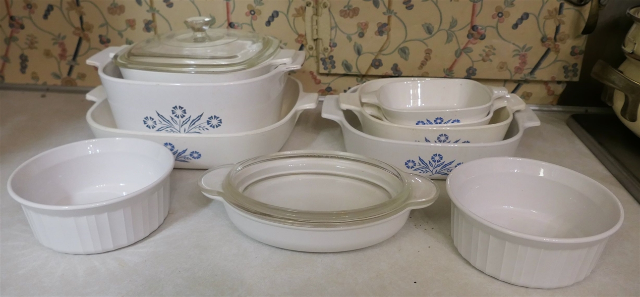 Large Lot of Corning Ware - Blue Flower and French White - Pictured in 2 Groups 