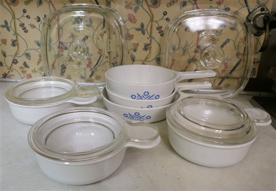 Large Lot of Corning Ware - Blue Flower and French White - Pictured in 2 Groups 