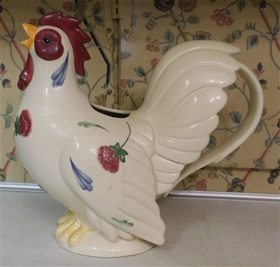 Lenox Poppies On Blue Rooster Pitcher - Measures 10 1/2 Tall 
