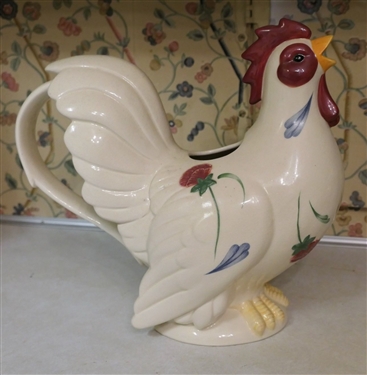 Lenox Poppies On Blue Rooster Pitcher - Measures 10 1/2 Tall 
