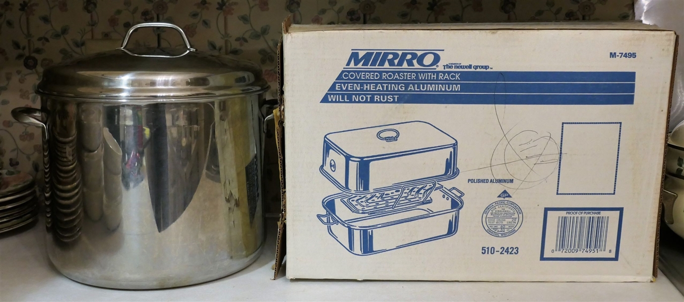 Mirror Covered Roster with Rack in Original Box and Large Stainless Stockpot - 18 Quart