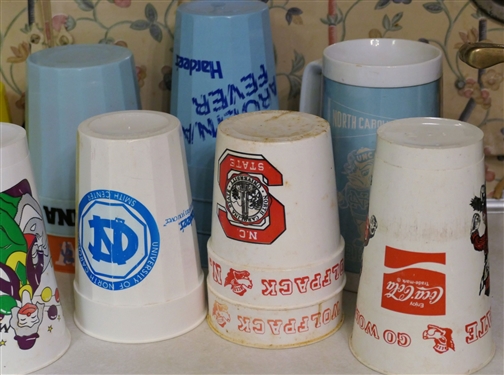 Large Collection o  Vintage Plastic Cups - Hardees - Carolina Fever, NC State Wolf Pack, Carolina Gamecocks, Mardi Gras, Mello Yello, Wake Forest, Duke, Georgia Tech, and Others - 42 Cups