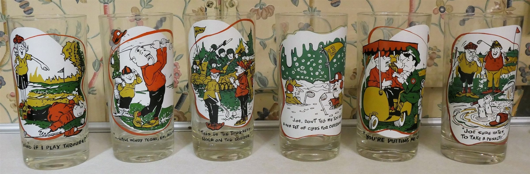 6 - Tee Haws - Golfing Tumblers - Different Scenes on Each Glass - Measuring 5 3/4" Tall